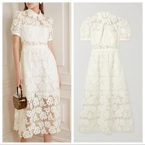 NWT SELF-PORTRAIT Grosgrain-trimmed Guipure Lace Midi Dress SZ 4 US 8 UK Z290-22